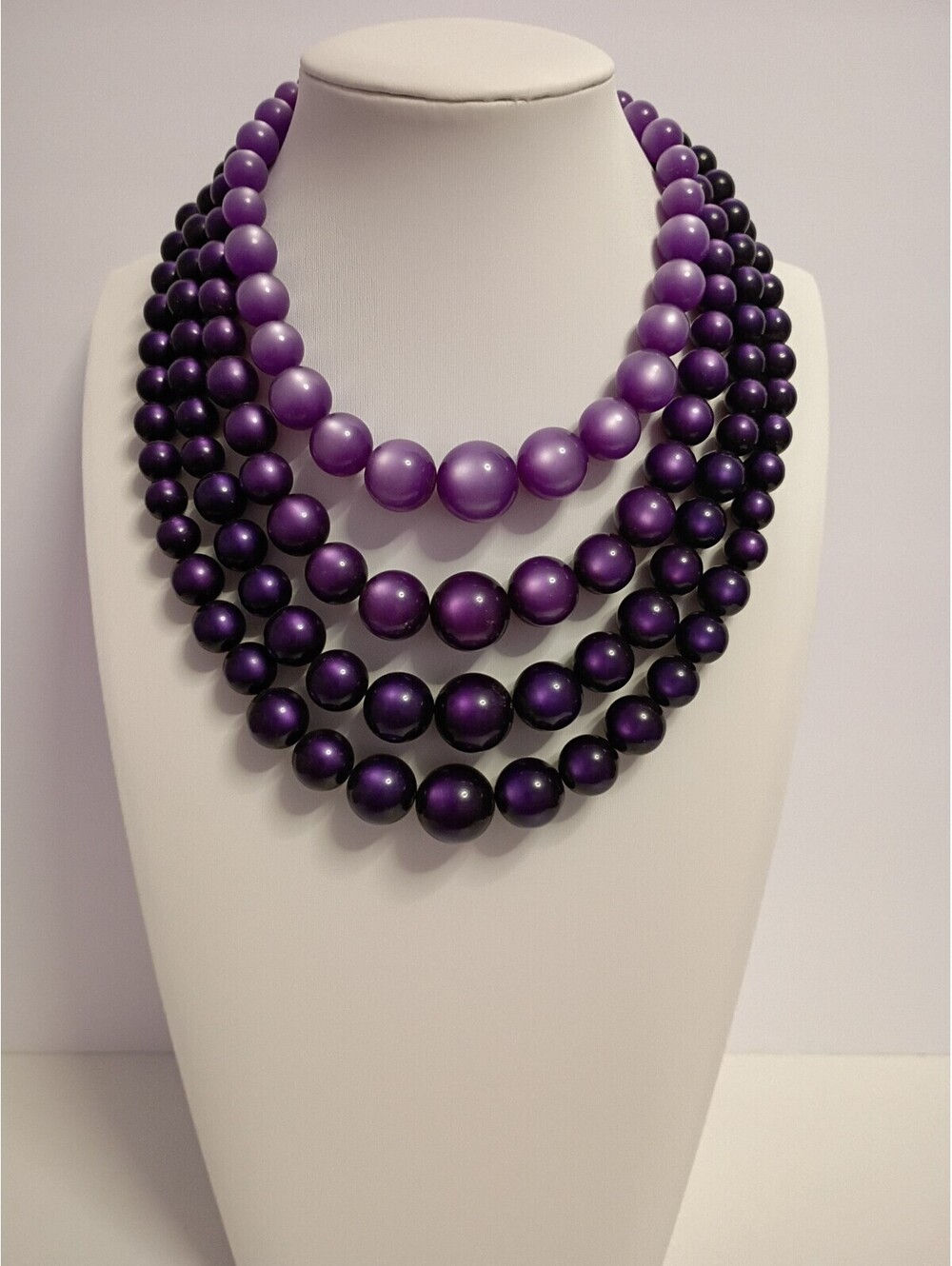 Vintage Stunning Purple Ombre' 4 Strand Beaded Statement Necklace,Think Holidays